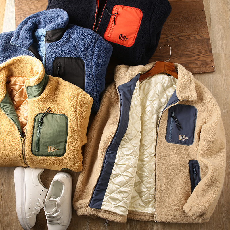 冬季新品工厂整单男士时尚加厚保暖羊羔绒夹棉棉服外套