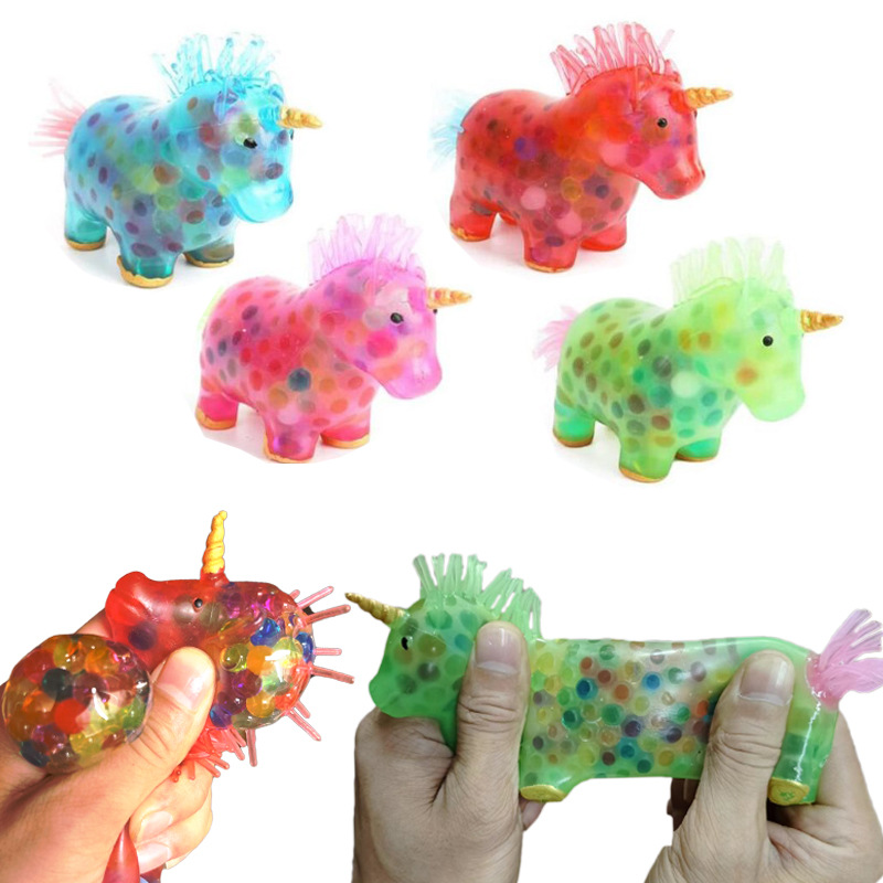 Cross-Border New Product Unicorn Horse Decompression Vent Ball Unicorn TPR Hand Pinch Absorbent Beads Squeeze Stress Ball