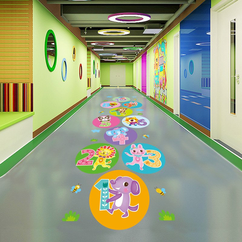 数字跳房子格子墙贴纸幼儿园布置卡通儿童节地面地贴游戏环创材料
