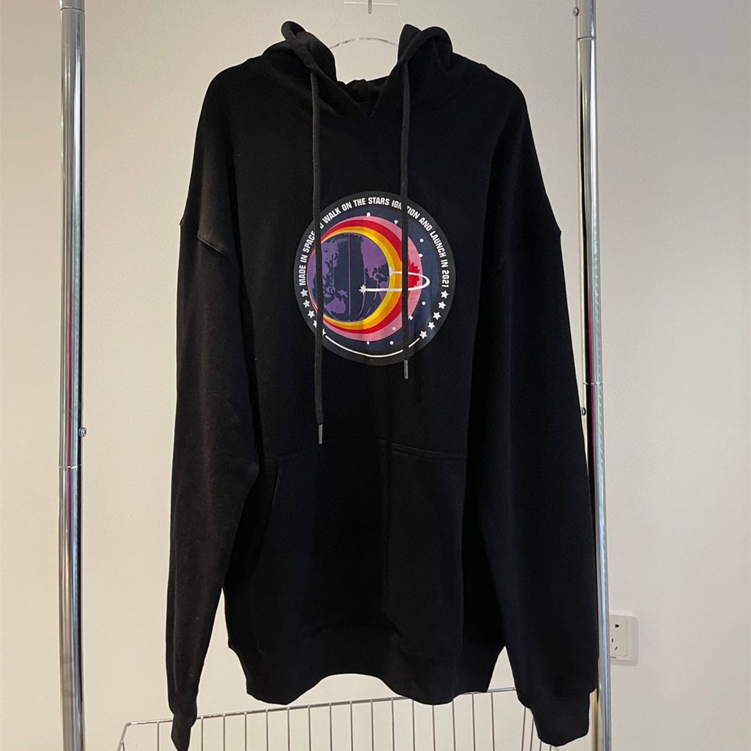 巴黎 连帽套头卫衣 宽松大版星球圆印花毛圈秋季慵懒风格一件代发