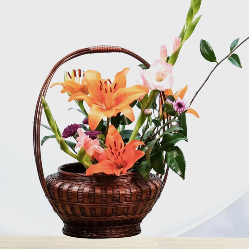 手工编织礼品手提花篮子竹编花瓶装饰摆件禅意中式插花器皿花艺篮