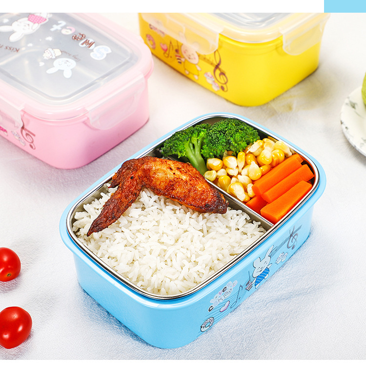 小学入学餐具单层多格带盖饭盒小学一年级用的饭盒打包饭盒分隔型-阿