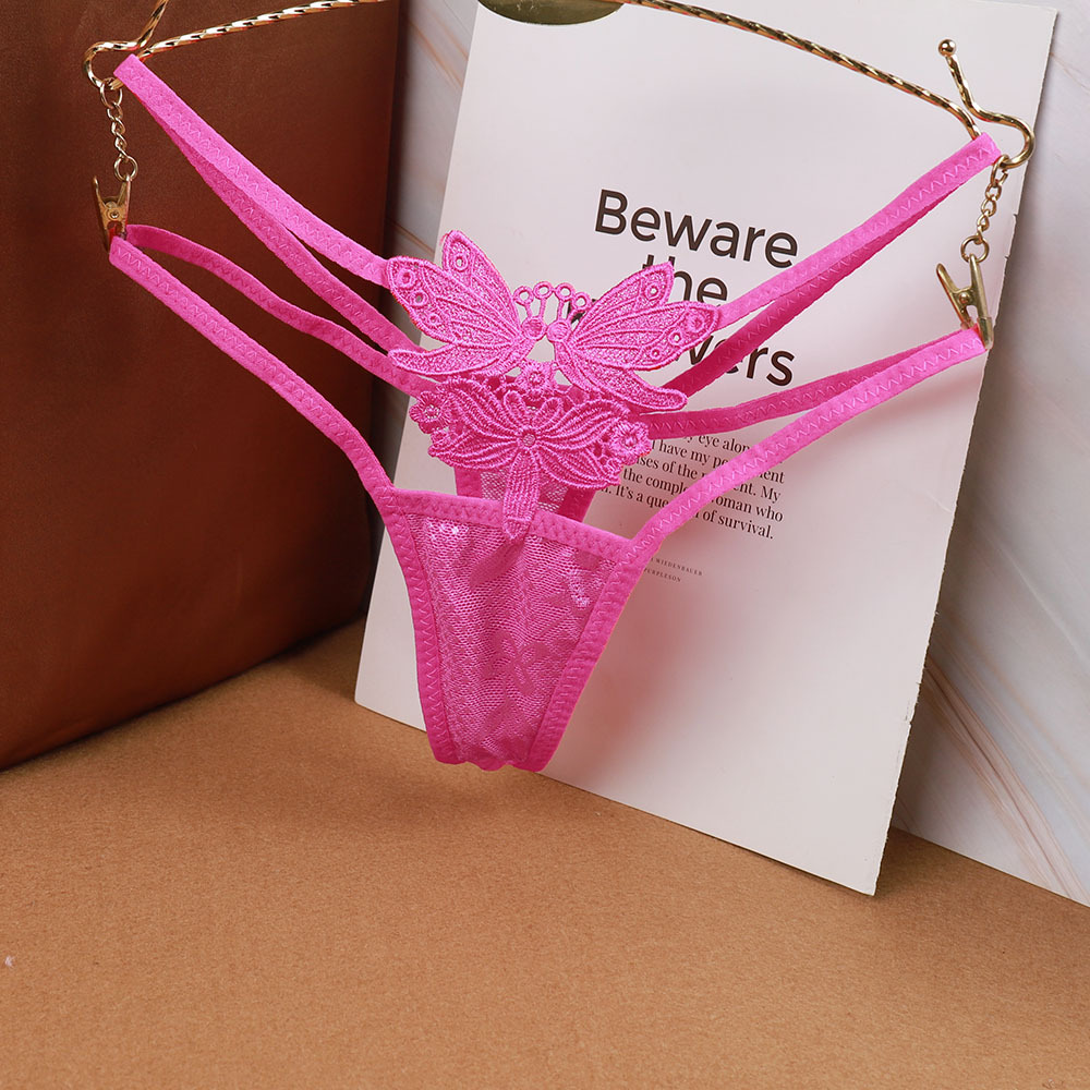 性感绣花蕾丝边女士丁字裤透明透视蝴蝶结少妇诱惑内裤女时尚火辣