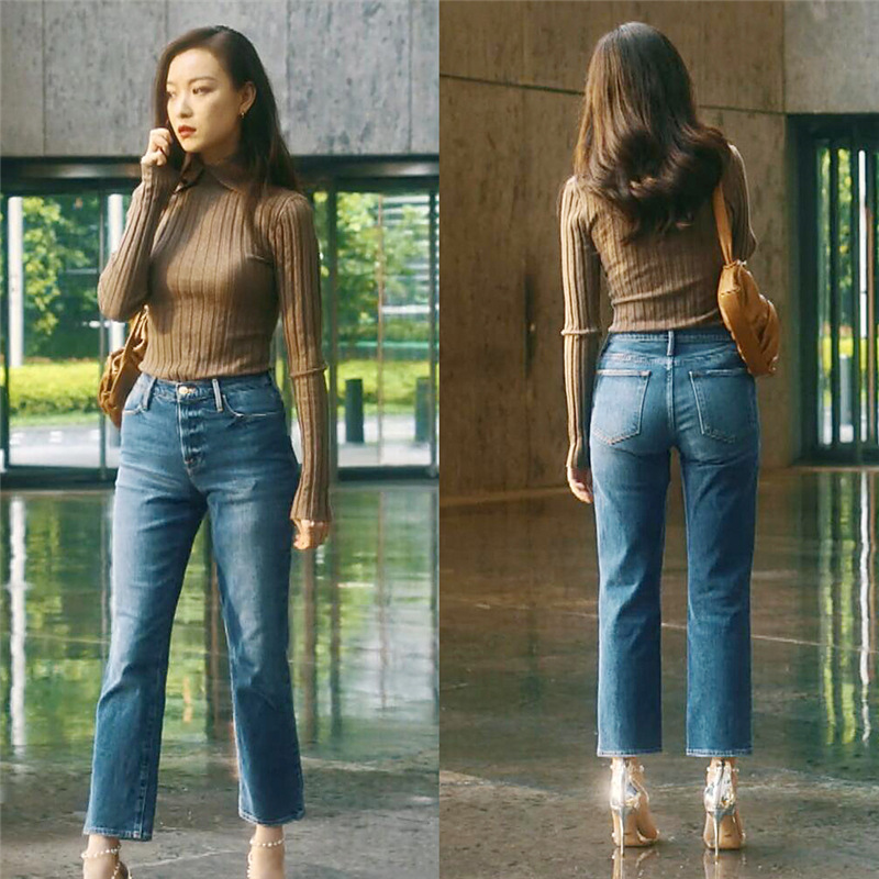 流金岁月倪妮同款裤子女2021春季新款九分裤直筒牛仔裤显瘦铅笔裤