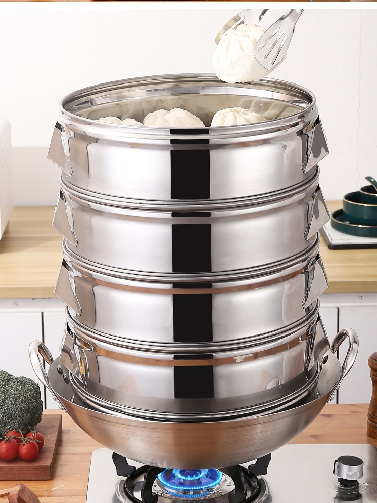 不锈钢蒸笼蒸包子蒸笼 家用大容量大号商用 特大蒸锅笼屉汤火锅