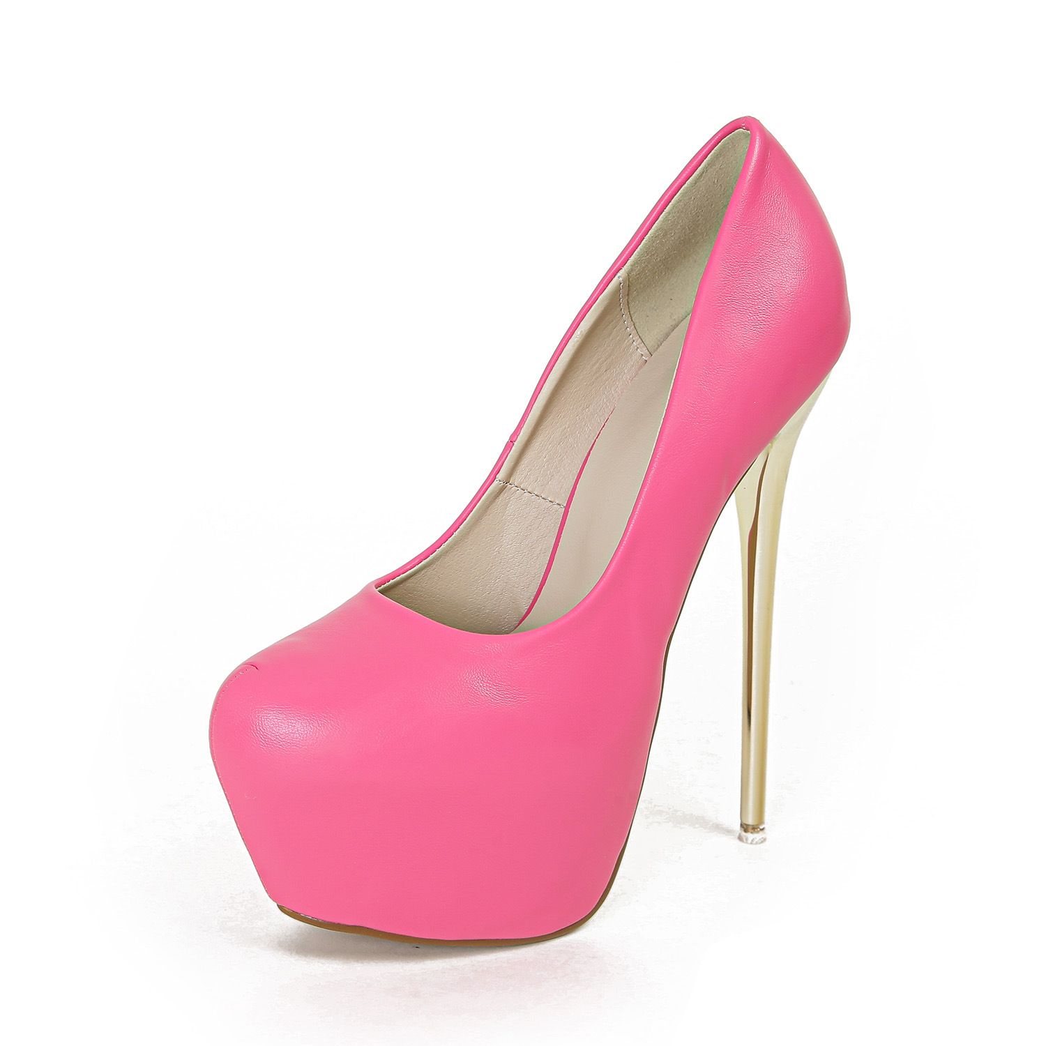 2024外贸新款欧美性感高跟鞋超高防水台舞台走秀圆头金属鞋跟单鞋