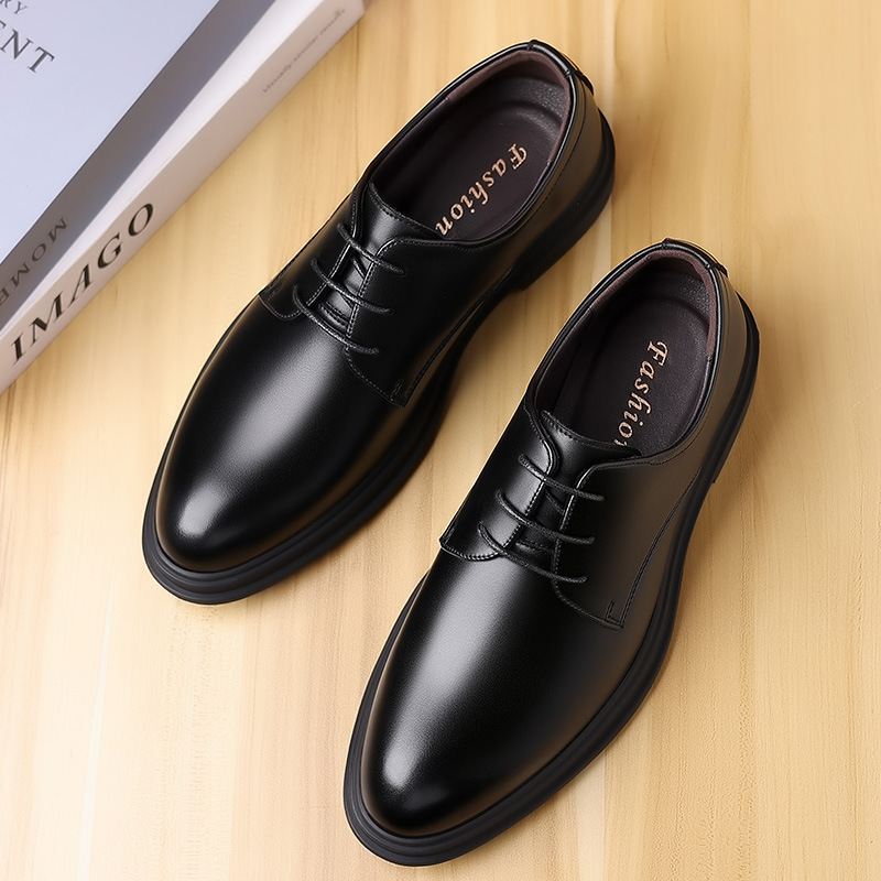 秋季新款男士皮鞋男真皮商务正装系带鞋透气尖头二层牛皮通勤男鞋