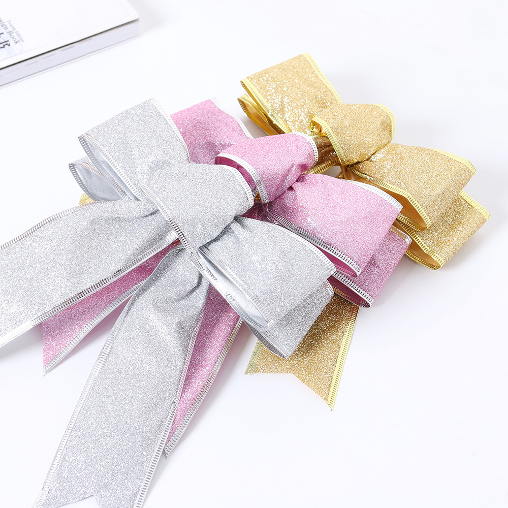 圣诞丝带蝴蝶结装饰diy手工织带蝴蝶结 闪粉圣诞树装饰大蝴蝶结