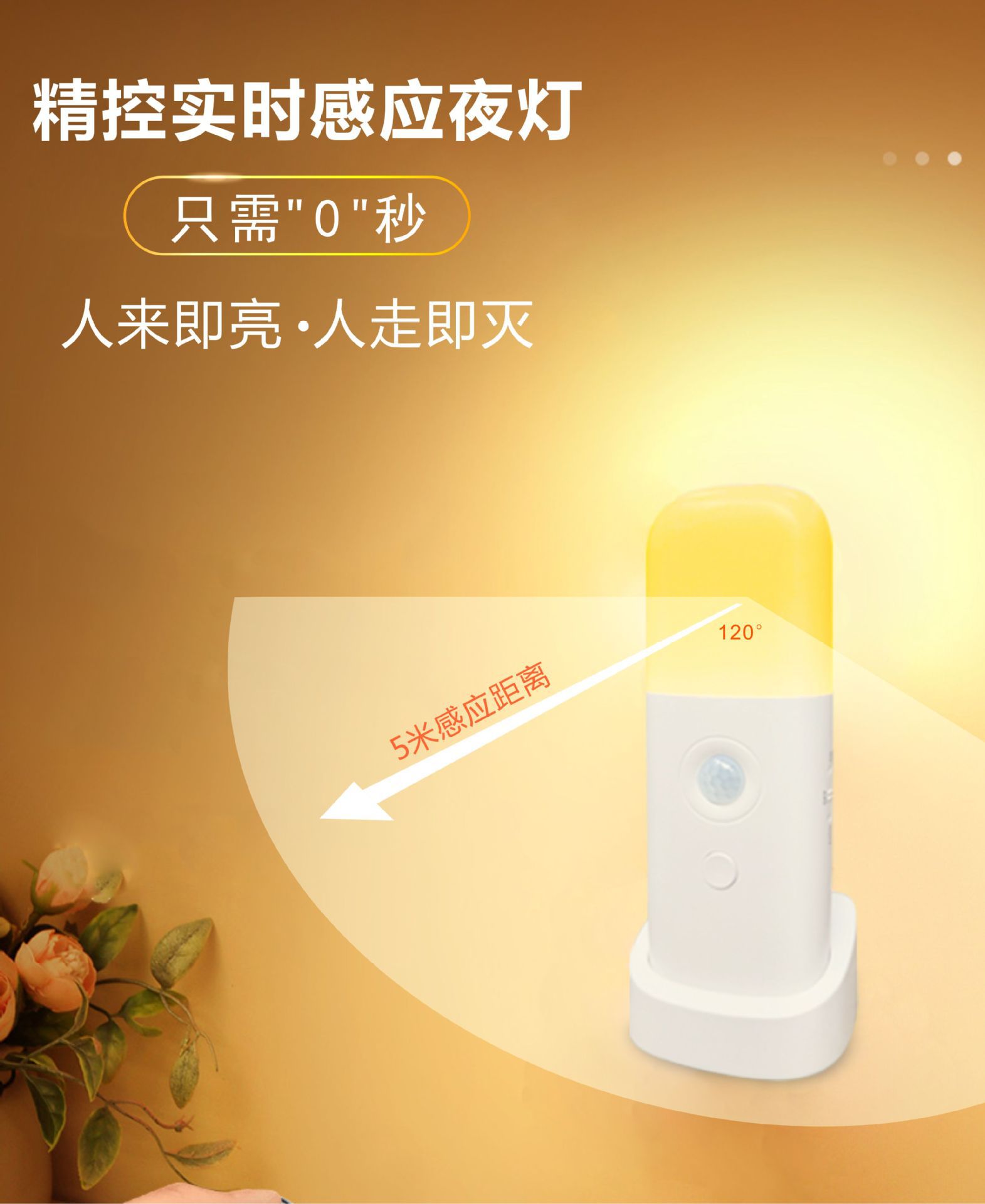 led人体感应小夜灯智能usb充电卧室床头客厅橱柜灯挂壁手提两用灯