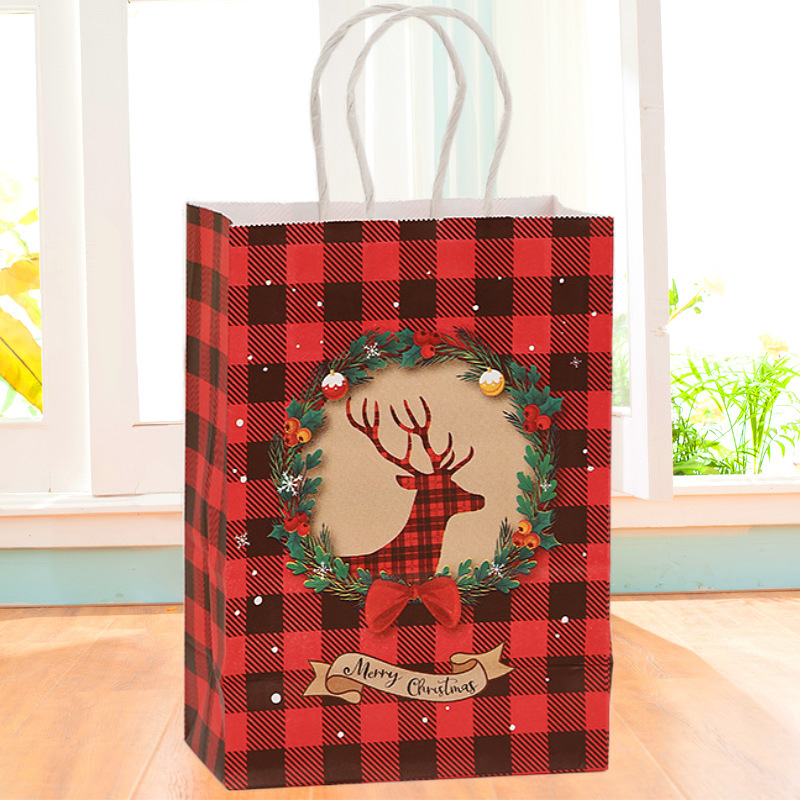 Portable Christmas Paper Bag Packing Takeaway Cowhide Christmas Gift Bag Festival Elk Christmas Gift Bag Spot