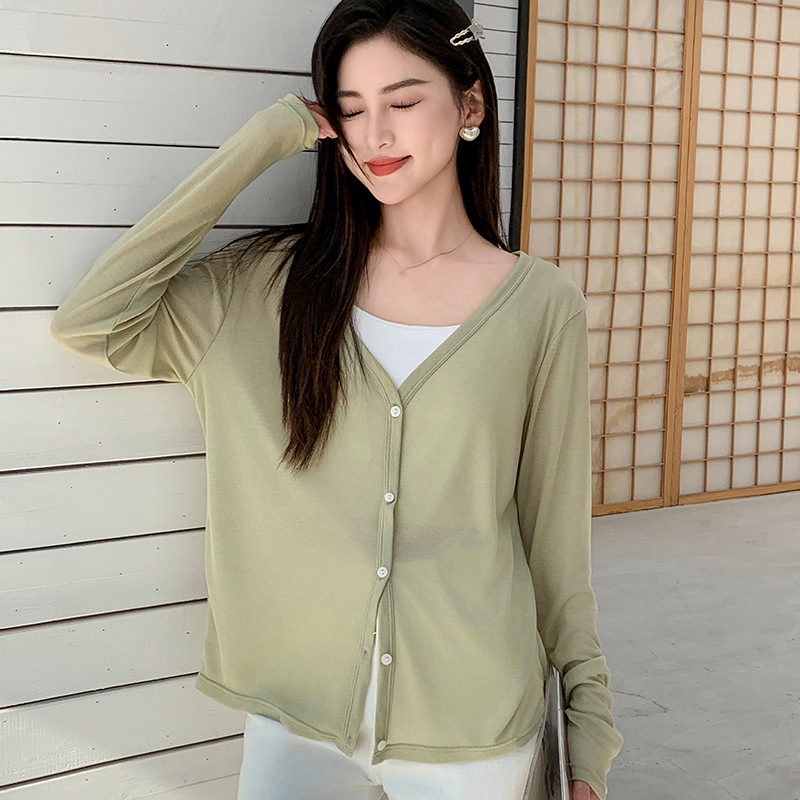 Knitted Cardigan for Women Spring and Summer New Long Sleeve Sunscreen Coat Tencel Cool and Comfortable Knitwear Quick-Drying Breathable Top