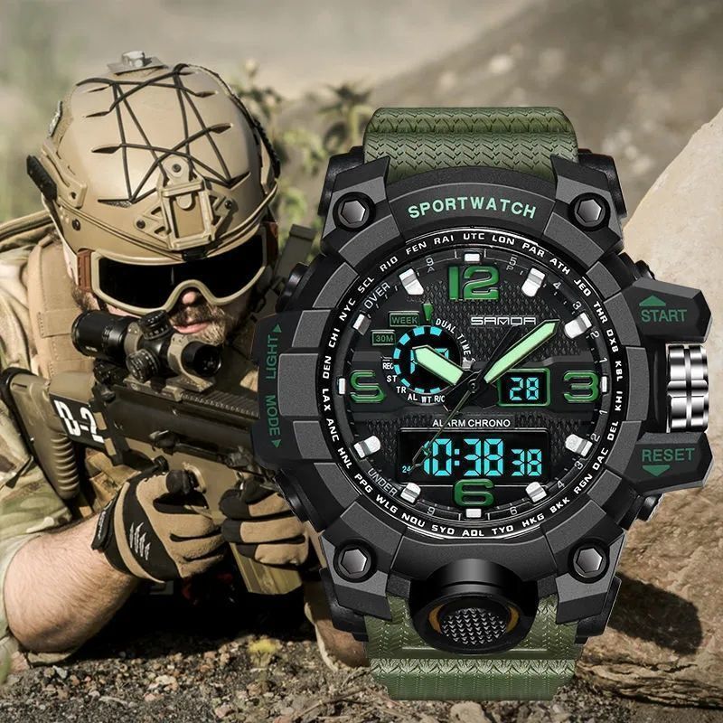 战狼2特种兵夜光多功能防水双显军迷手表运动户外大表盘手表
