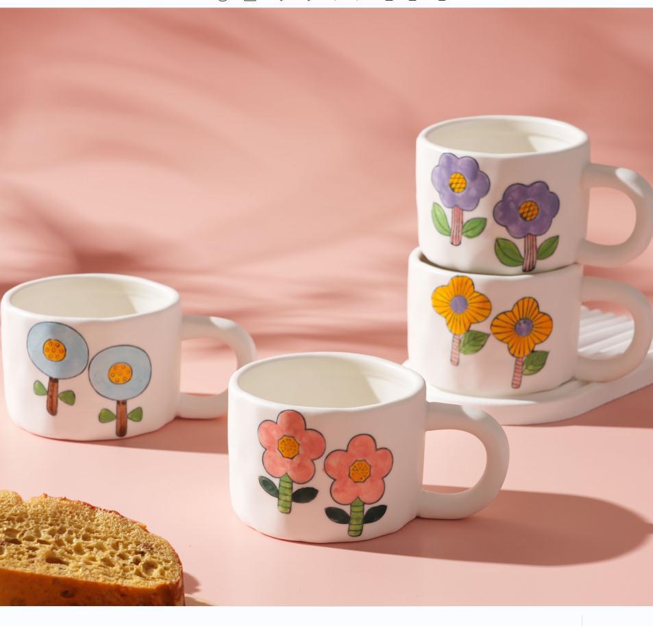 japanese style fresh flower ceramic cup niche girl heart mug men and women couple water cup