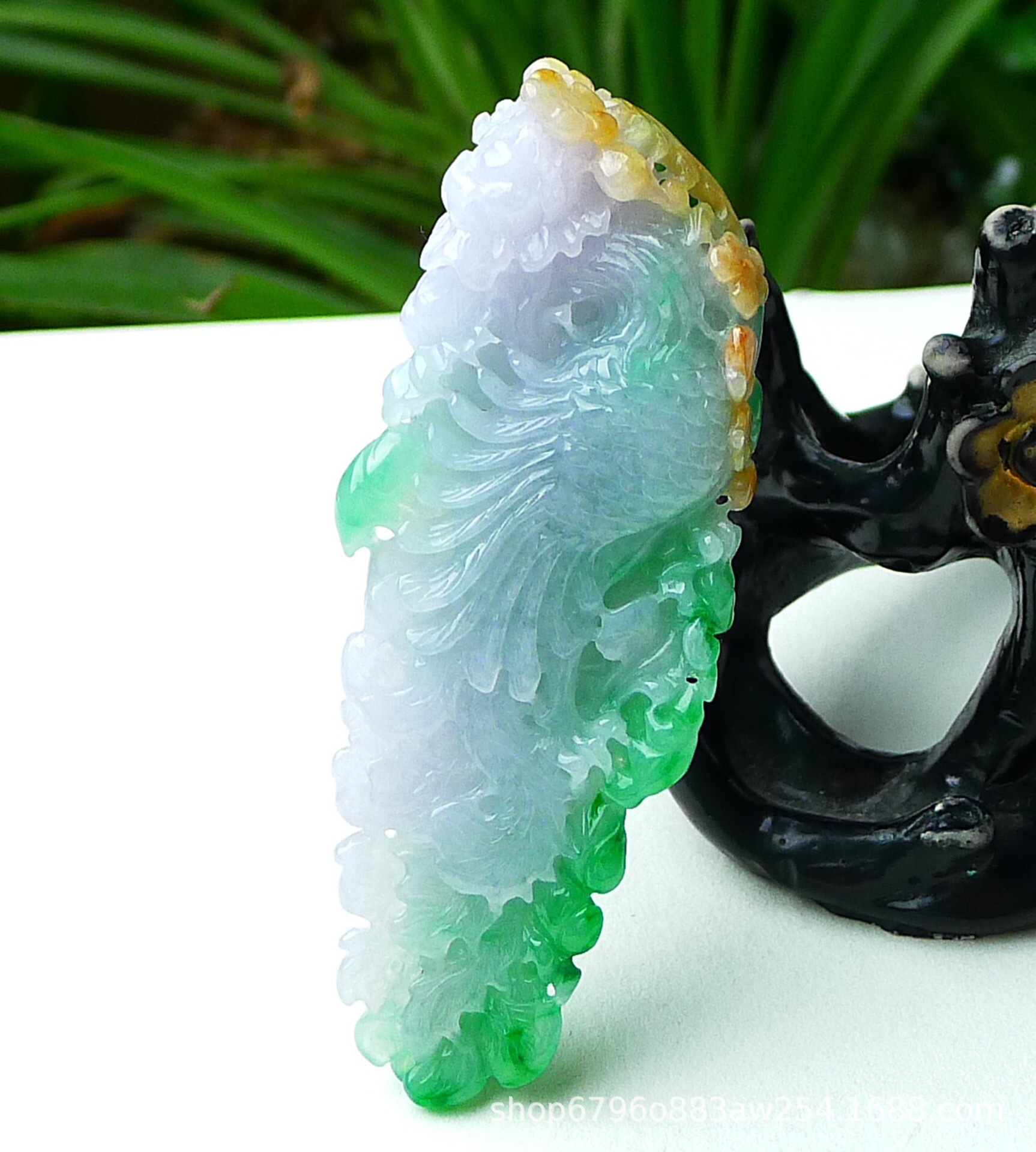 缅甸翡翠a货 批发翡翠男女款玉佩挂件 黄加绿凤凰翡翠吊坠44.81g