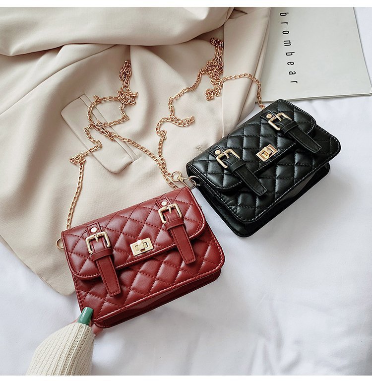 Online Influencer Fashion Rhombus Embroidery Line Small Square Bag New Small Bag Women's Bag New Fashion Belt Decorative Shoulder Messenger Bag