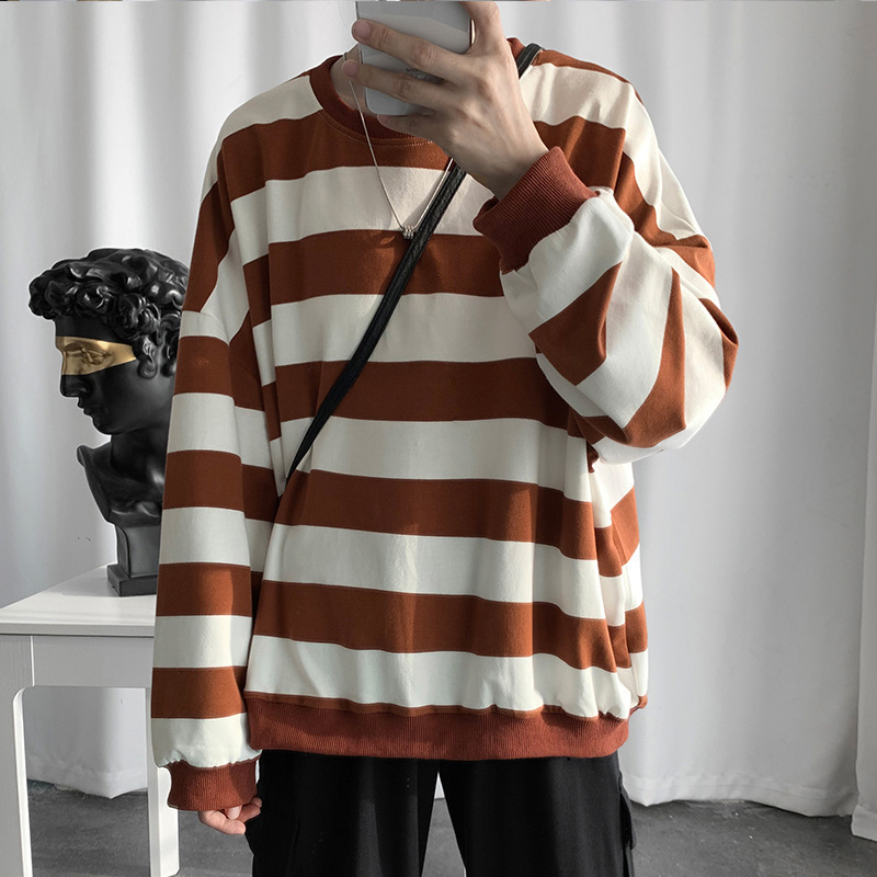 Autumn and Winter Striped Sweater Men's Korean-Style Trendy Teen Versatile Top Ins Clothes Student Bottoming Long Sleeve T-shirt