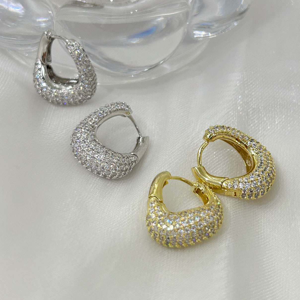 丽银气质轻奢铜镶椭圆U形耳扣耳圈女小众高级感水滴耳环厂家直销