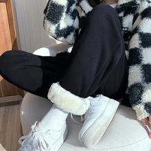羊羔绒运动裤女秋冬2023新款休闲棉裤外穿小个子束脚灰色加绒卫裤