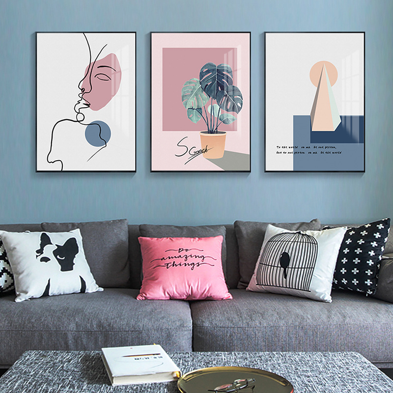 装饰画客厅挂画沙发背景墙温馨时尚大气抽象简约现代三联墙画壁画