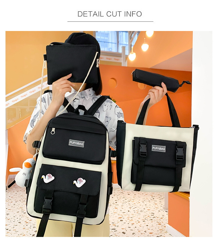 2023 New Backpack Summer Casual Bag Four-Piece Student Schoolbag Junior High School Women's Backpack Oxford Cloth Bag