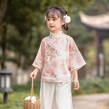 儿童唐装两件套夏女童中国风汉服宝宝周岁古风礼服学生古装表演服
