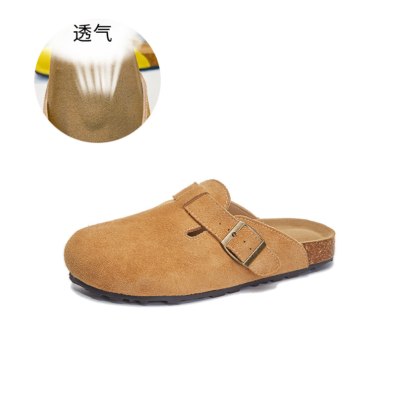 Genuine Leather Flat Slippers for Women 2024 Summer New Closed Toe Half Slippers All-Matching Sandals for Women Outdoor Casual Women's Shoes Fashion