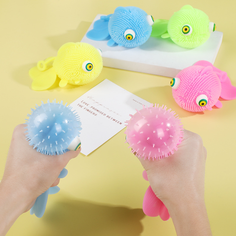 Fun Flash Convex Goldfish Hairy Ball Children Decompression Luminous Elastic Ball Stall Funny Ugly Fish Squeezing Toy