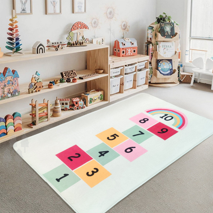 creative cartoon cashmere carpet living room bedroom children‘s room hopscotch foot mat household baby cute crawling mat