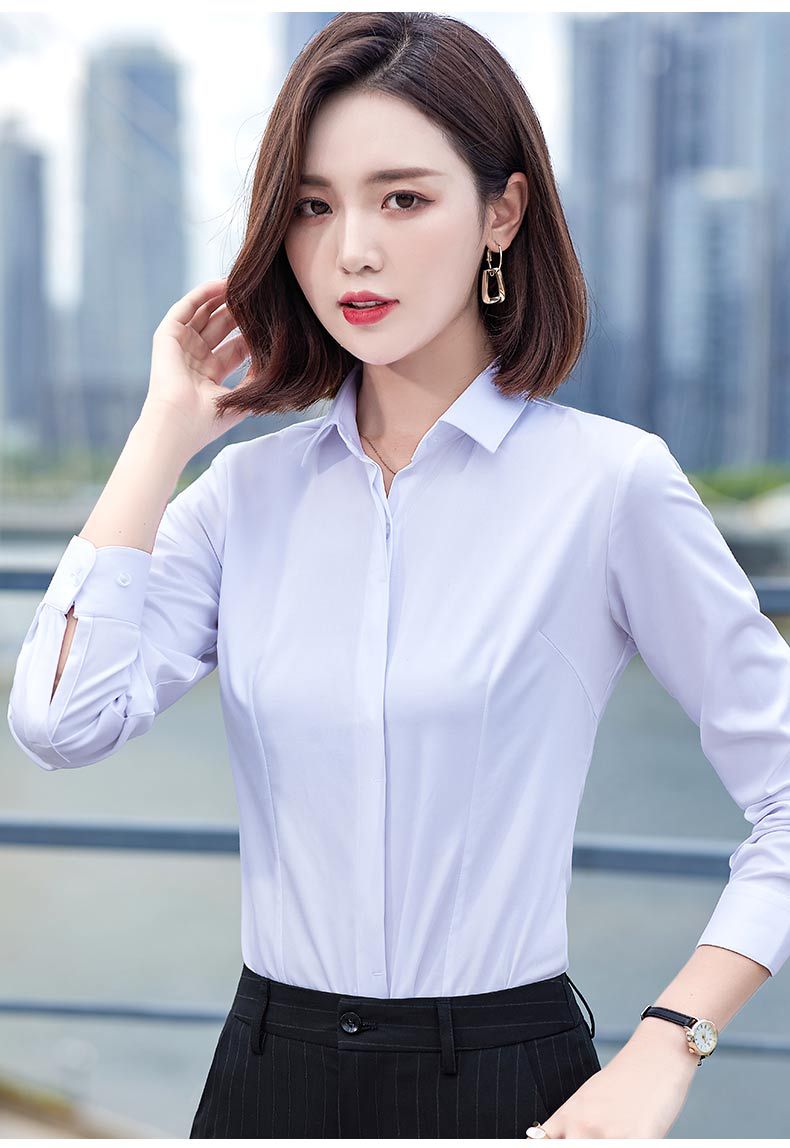 2021早秋季新款女士长袖白衬衫方领免烫正装职业工作服面试衬衣