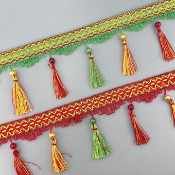 民族风三色流苏花边 新中式货车挂穗花边吊穗 佛堂桌布装饰小吊穗
