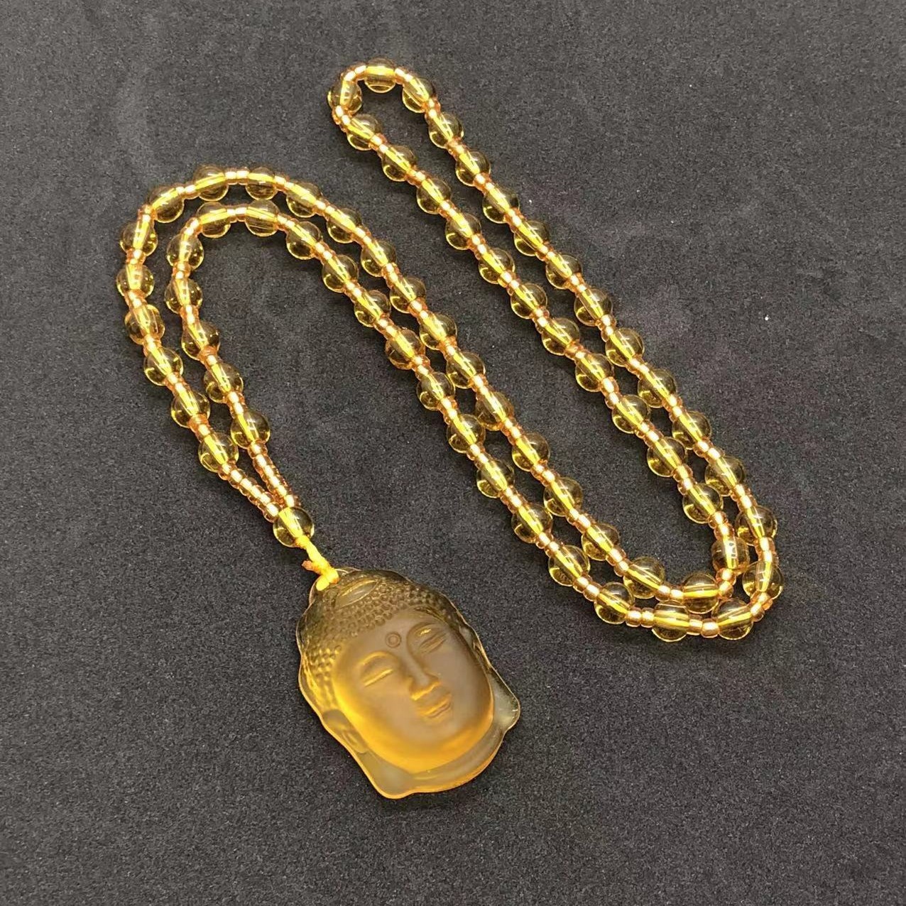 Citrine Frosted Buddha Head Pendant Buddha Necklace Temple Binding Three-Dimensional Ornaments Men's and Women's Sweater Chains Live Gifts