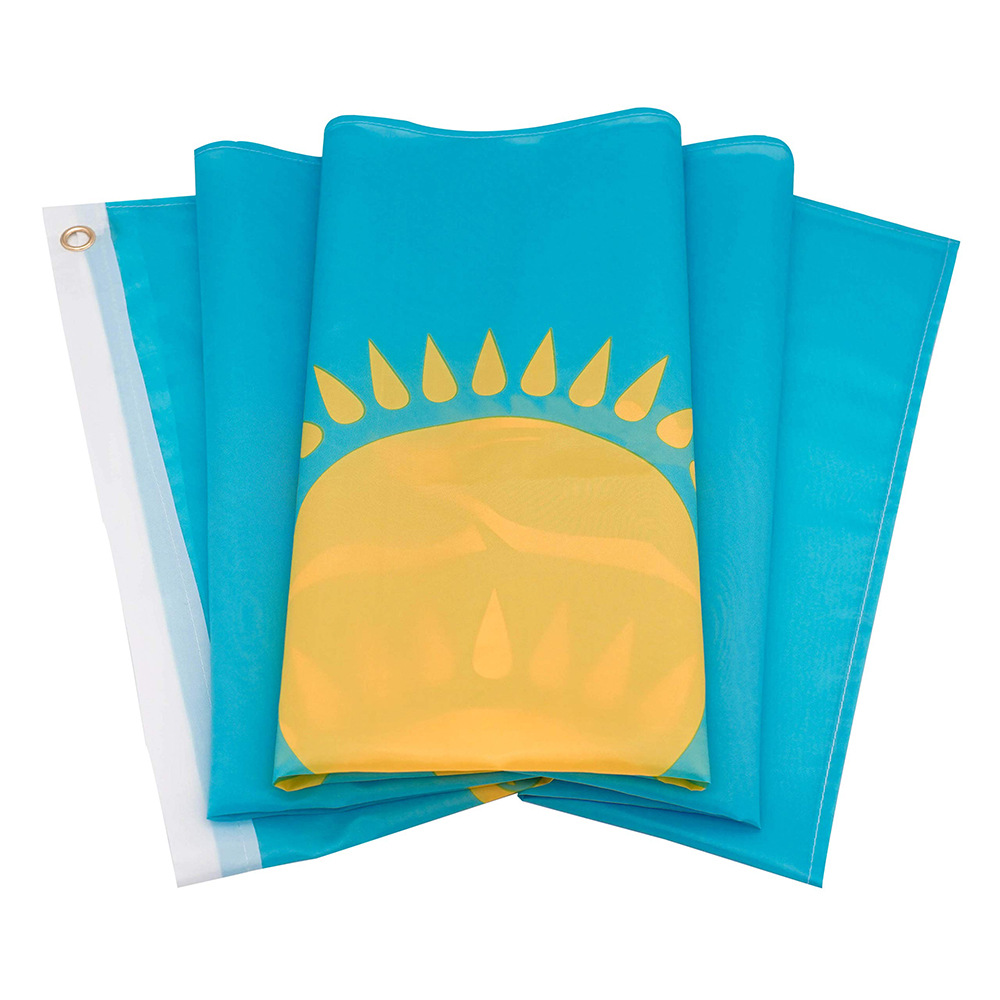 Cross-Border Kazakhstan Flag Wholesale 90 * 150cm Polyester Chunya Spinning Kazakhstan Flag Customization