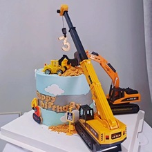 8JDK吊车蛋糕装饰摆件起重机工程车挖掘机推土机儿童男孩生日烘焙