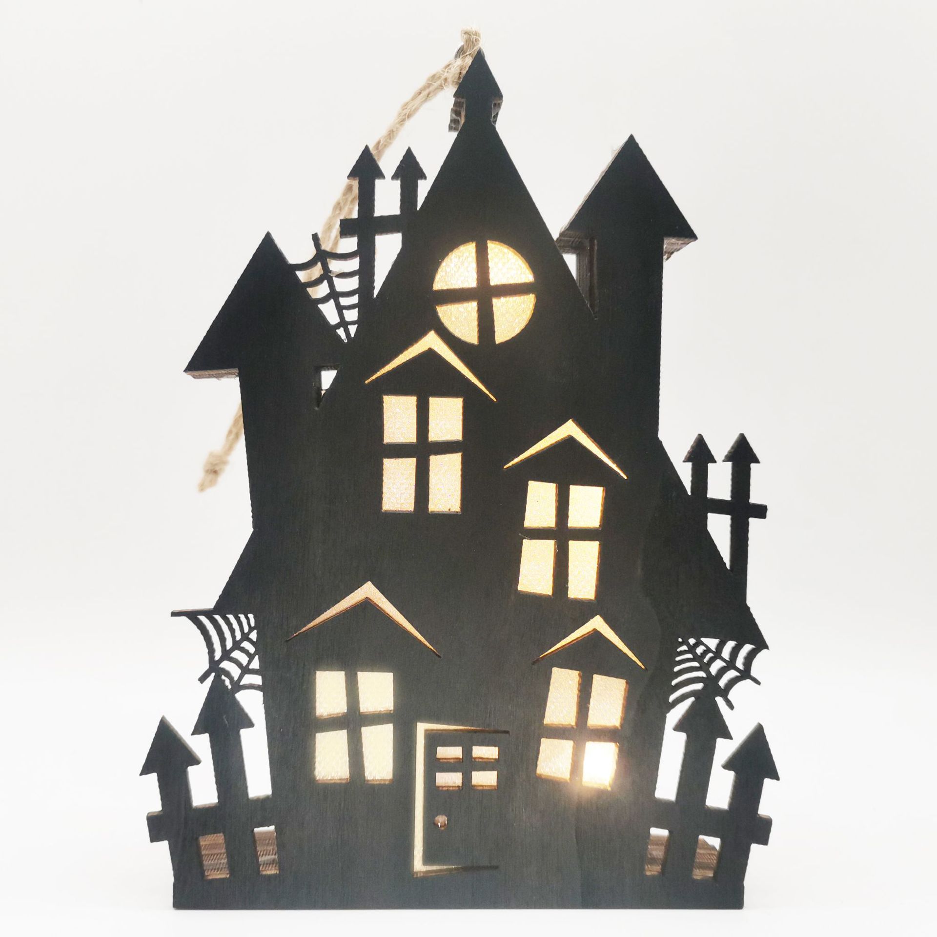 新款万圣节木质灯饰木制城堡鬼屋造型灯饰摆挂件桌面橱窗装饰品
