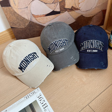 棒球帽子春季新款韩版个性字母刺绣鸭舌帽街头潮流百搭破洞棒球帽