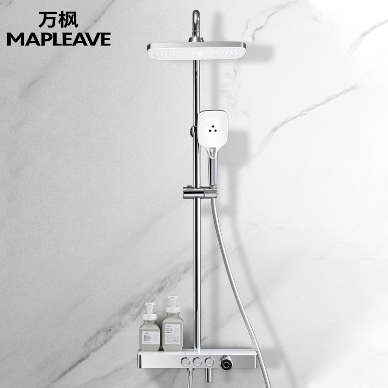 Mapleave Rain Series Glass Surface Shower Head Air Booster Top Spray Shower Storage Shower Set Copper