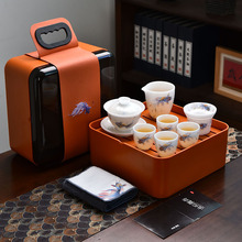 冰种羊脂玉便携式旅行功夫茶具家用白瓷泡茶盖碗茶杯户外高端套装