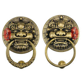 中式纯铜把手古铜麒麟狮子头虎头门环装饰配件兽头仿古木大门拉手