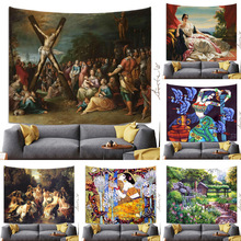 热销跨境世界美女名画系列挂毯亚马逊富贵家族油画客厅卧室背景布
