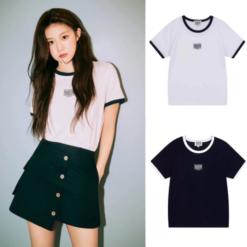 现货jennie高允真同款 韩代经典小字母拼接撞色修身百搭短袖t恤