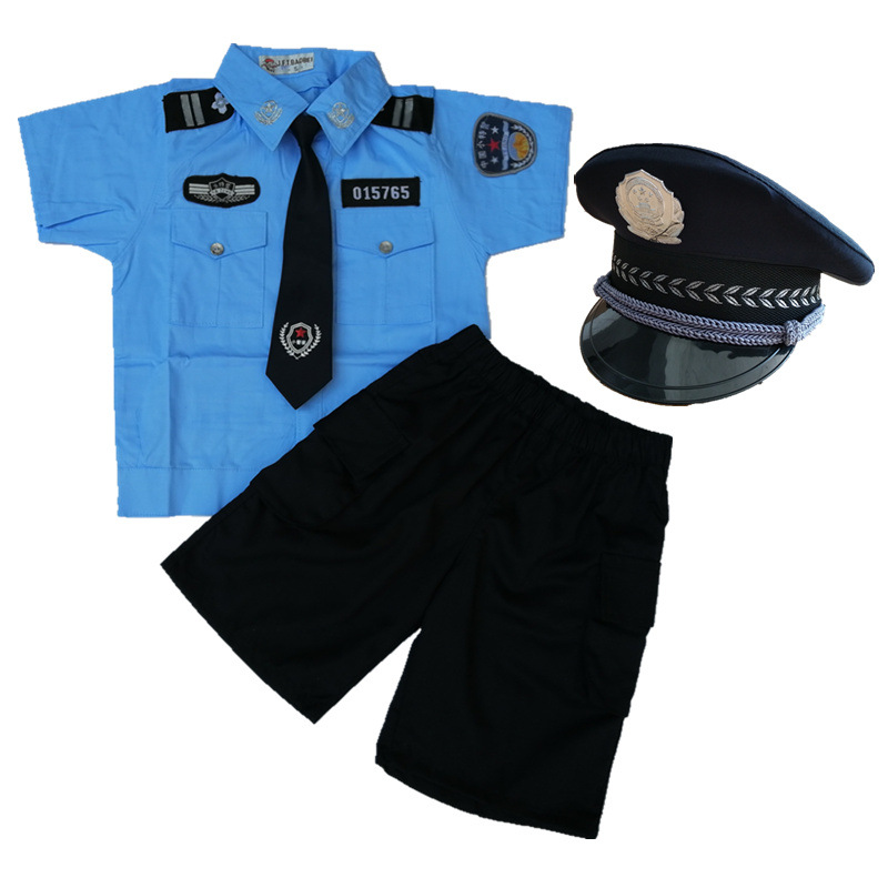 交警服装警长表演衣服儿童夏幼儿园警察服套装警官军装演出服男小