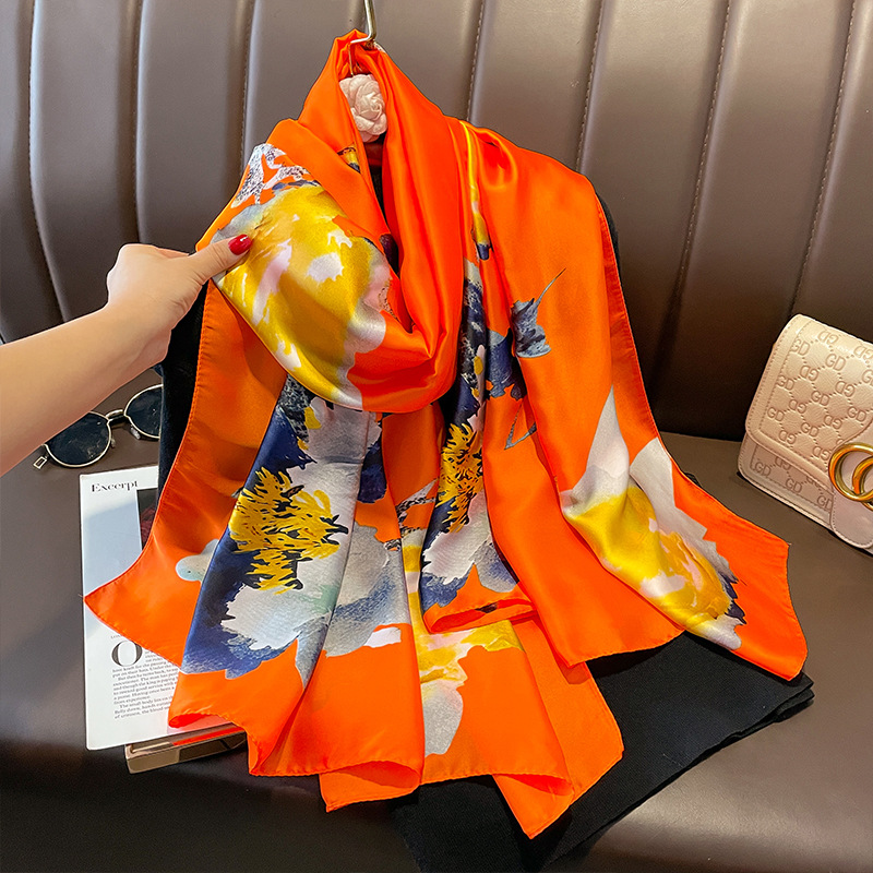 New Style Floral Splash-Ink Style Printing Fashion Long Scarves Outdoor Photography Dual-Use Western Style Beach Towel Outer Shawl for Women