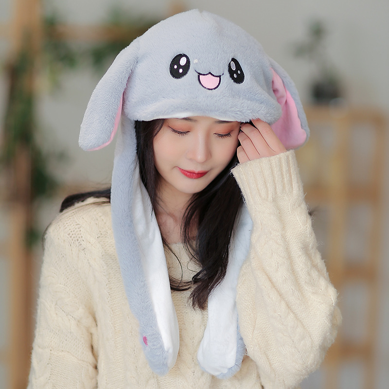抖音同款发光兔子帽子捏耳朵会动的网红帽子毛绒兔子帽儿童帽