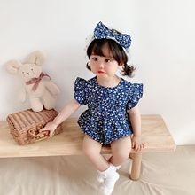 女宝宝三角爬服夏季薄款韩版新款碎花飞袖0-1岁婴儿包屁衣外穿