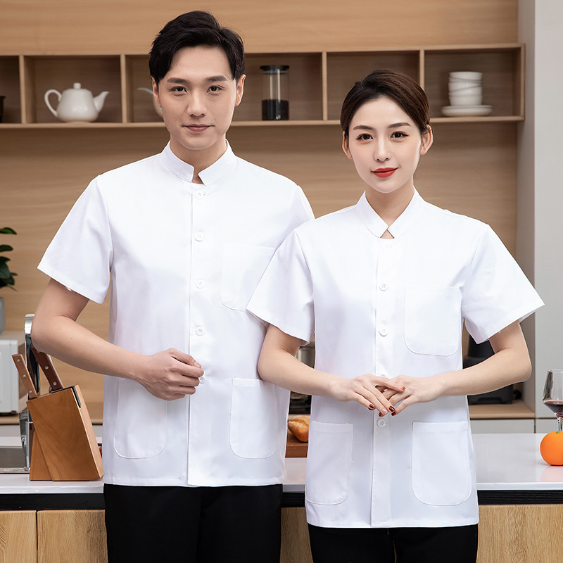 夏季餐饮厨师工作服短袖女面包烘焙西点甜品蛋糕店裱花定透气印lo