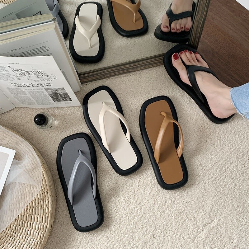 2023 Girl's Wrong Color Square Toe Flip Flops Women's Shoes Korean Style Fashion Slippers Flip-Flops Beach Sandals in Stock