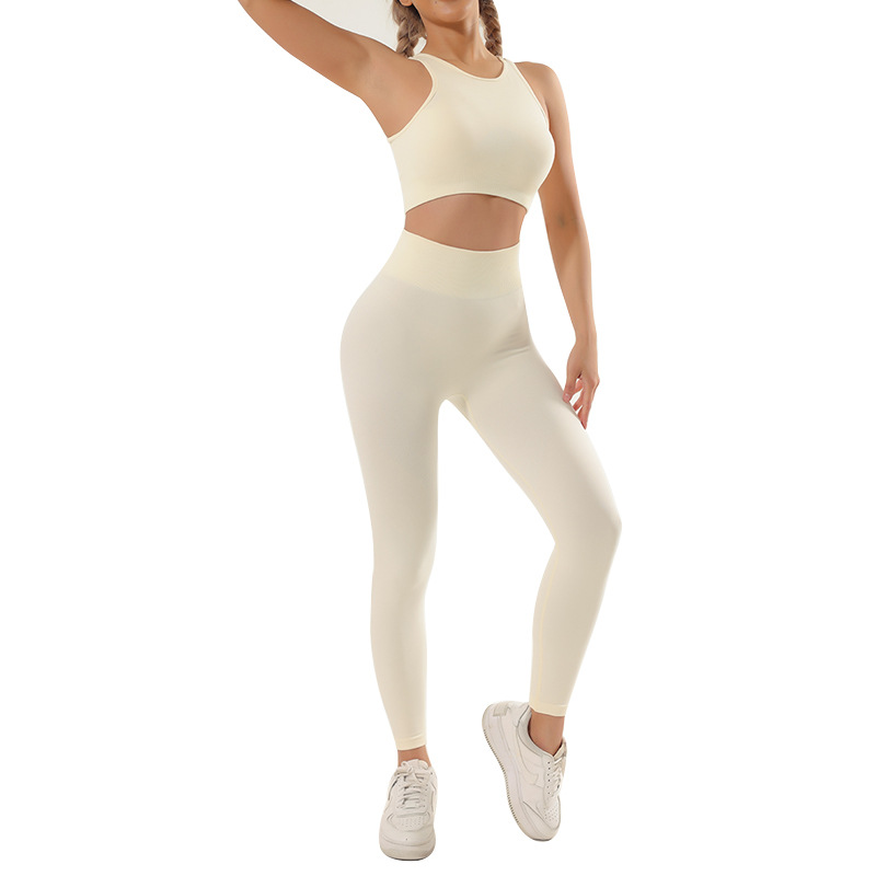 European and American New Quick-Drying Seamless Yoga Suit Shockproof Exercise Yoga Clothes Vest High Waist Yoga Pants Fitness Trousers