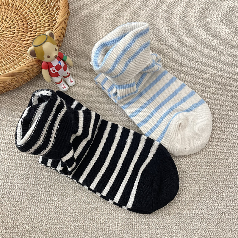 Korean Style New Striped Socks Women's Japanese Ins Style Basic Color Matching Bunching Socks Trendy All-Matching Cotton Mid-Calf Length Socks