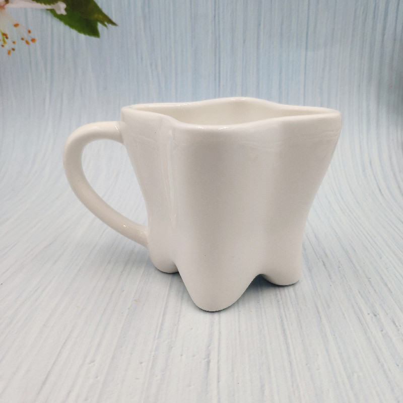 创意280ml白牙齿形状马克杯定制异形陶瓷杯子印logo礼品水杯出口