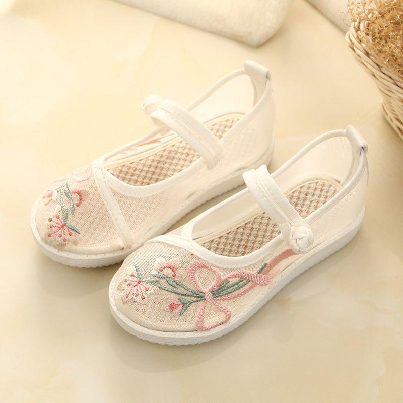 Children's Shoes Children's Breathable Mesh Shoes Summer Sandals Archaistic Ancient Costume the Han-Style Clothing Shoes Girls' Embroidered Shoes Embroidered Cheongsam Shoes